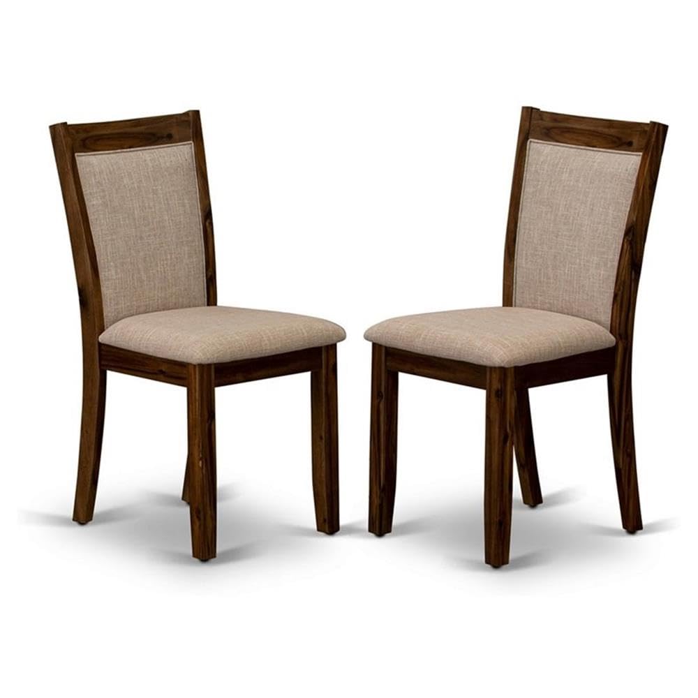 MZCNT04 Dining Room Chairs - Light Tan Linen Fabric Seat and High Chair Back - Sand Blasting Antique Walnut Finish (SET OF 2)