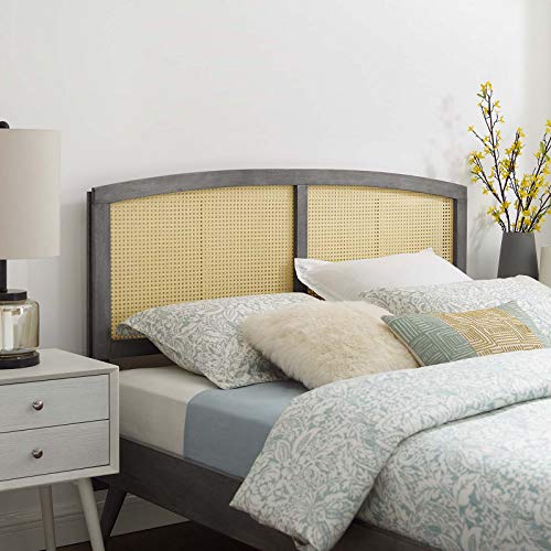 Casafoyer Halcyon Cane Woven Rattan Queen Headboard in Gray