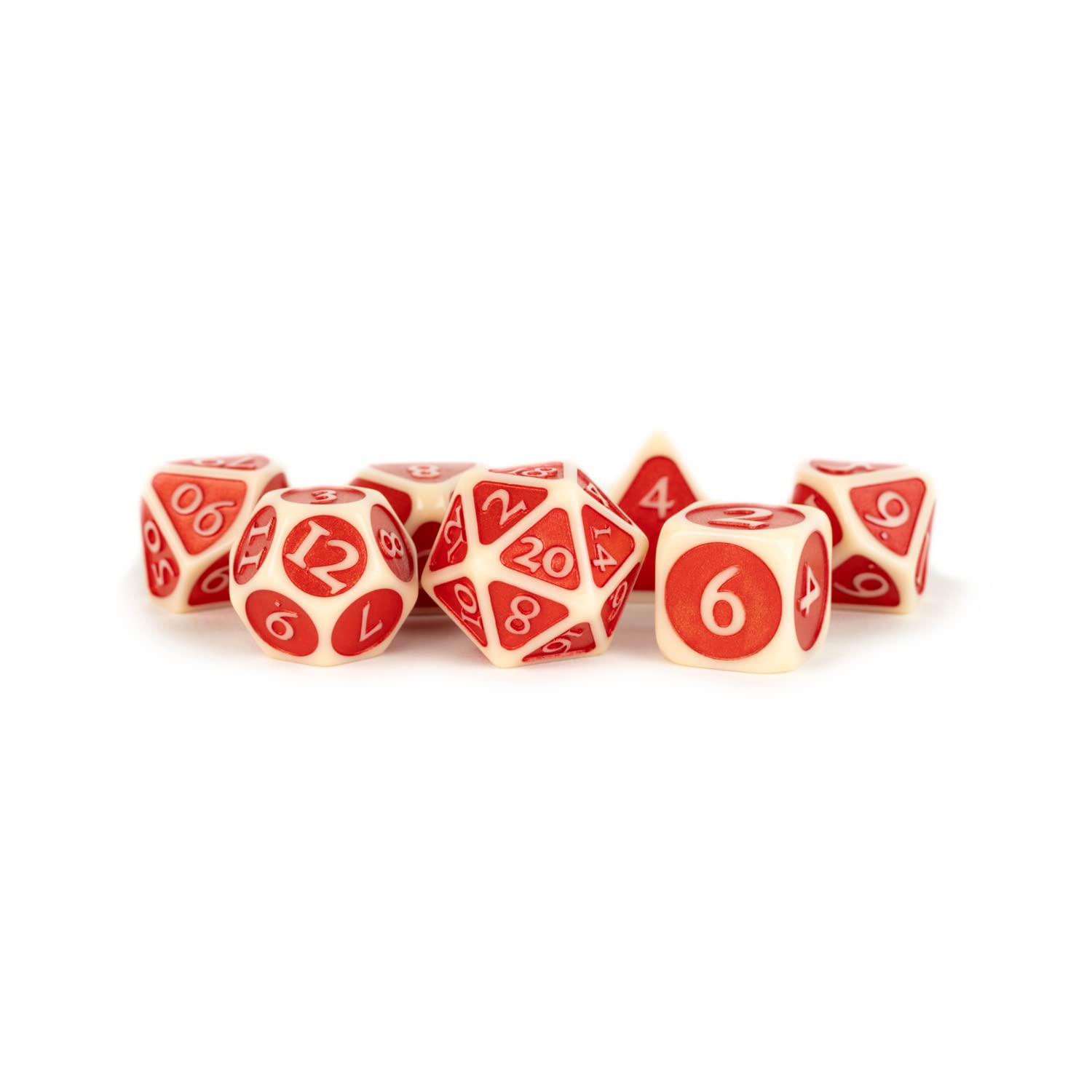FanRoll 16mm Enamel Acrylic Poly Dice Set: Ivory w/Red Enamel