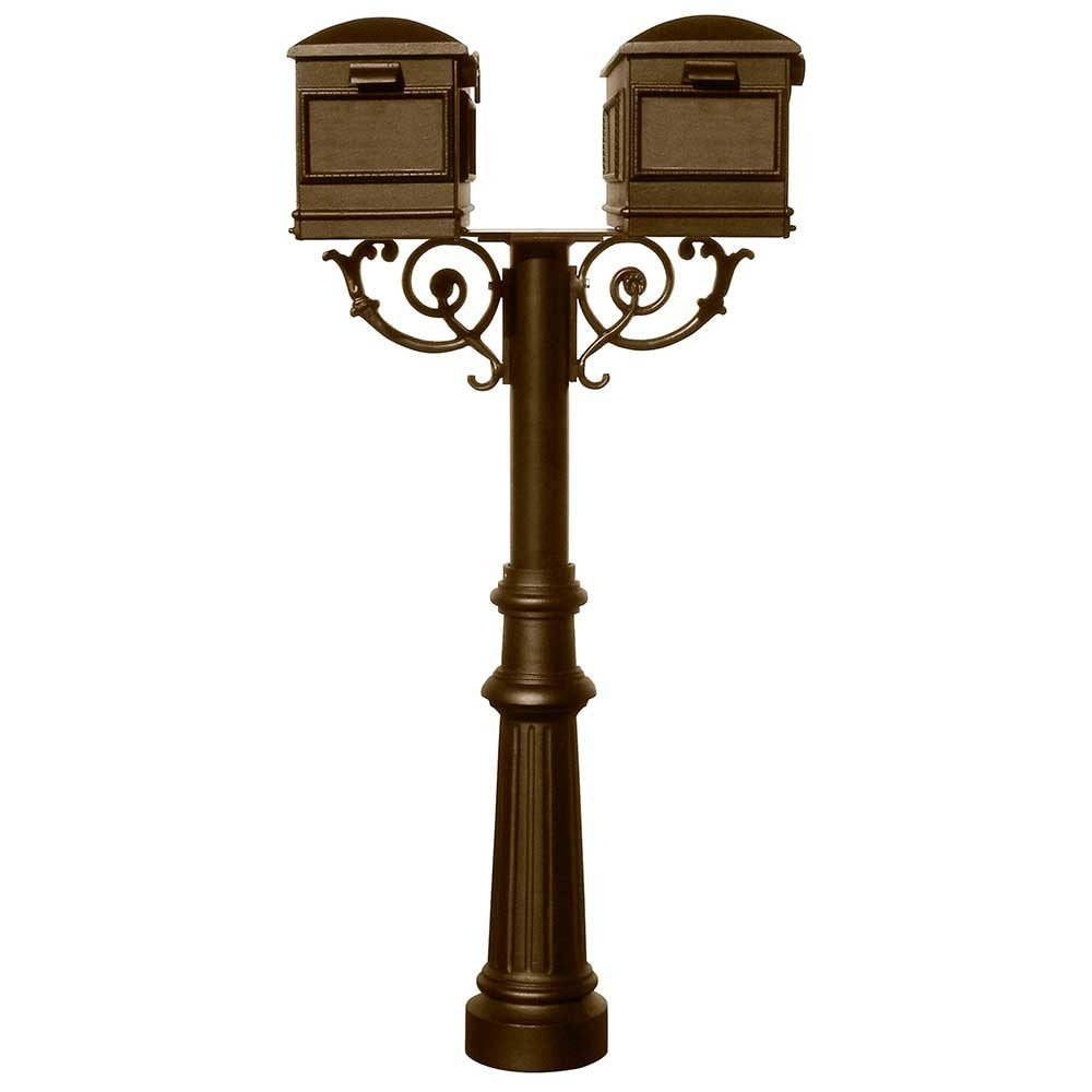 The Hanford TWIN Lewiston mailbox post system w/Scroll Supports, Bronze - HPWS2-800-LM-BRZ