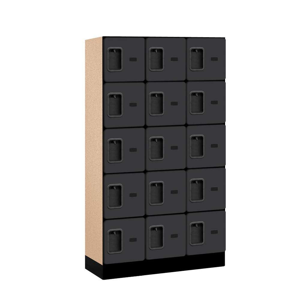 12 Wide Five Tier Box Style Designer Wood Locker - 3 Wide - 5 Feet High - 15 Inches Deep - Black
