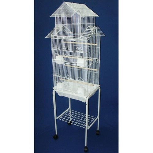 6844 3/8' Bar Spacing Tall Pagoda Top Small Bird Cage With Stand - 18'X14' In White