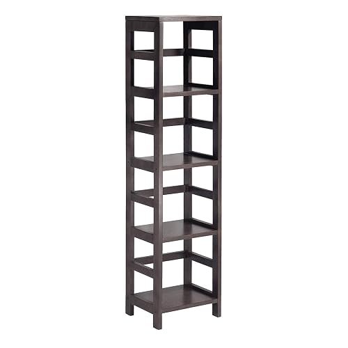 Yardlio Wood Narrow Four-Shelf Modular Shelving Unit - Espresso Finish