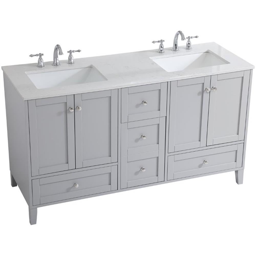 Elegant Decor Sommerville 60' Double Quartz Top Bathroom Vanity In Gray