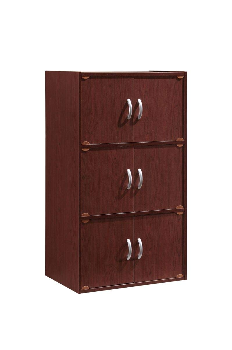 Hodedah 3-Shelf, 6-Door Bookcase in Mahogany