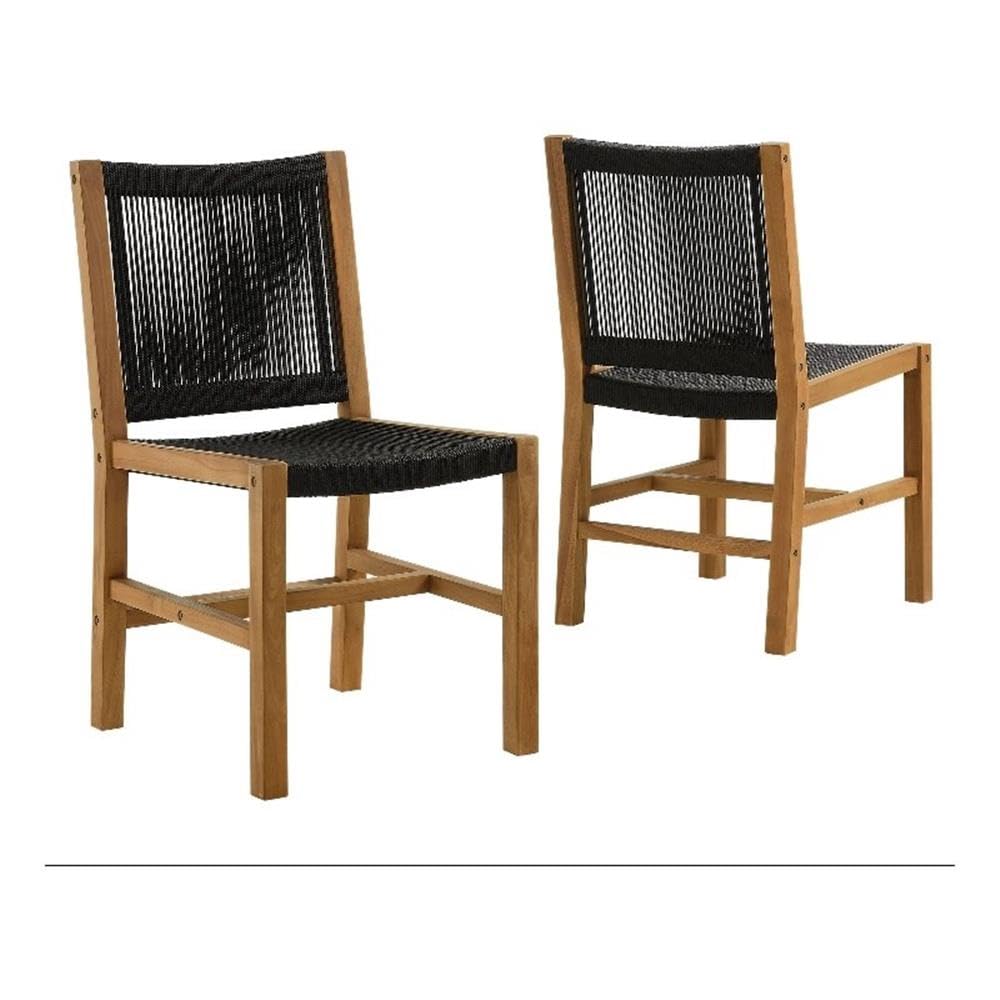 Vienna Outdoor Patio Teak and Rope Armless Dining Chairs Set of 2 by Modway