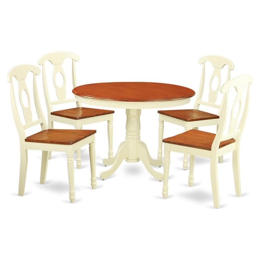 5  Pc  set  with  a  Round  Small  Table  and  4  Wood  Dinette  Chairs  in  Buttermilk  and  Cherry  .