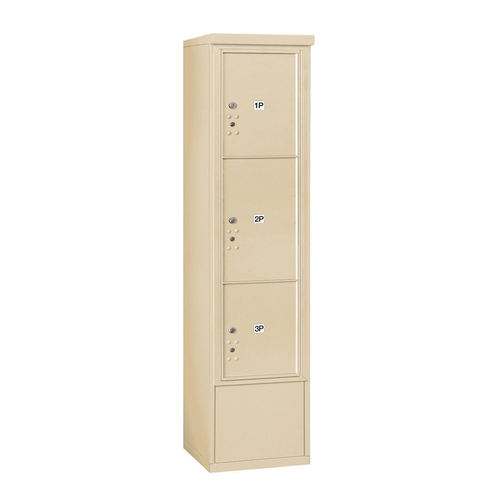 Maximum Height Free-Standing 4C Horizontal Parcel Locker with 3 Parcel Lockers in Sandstone with USPS Access