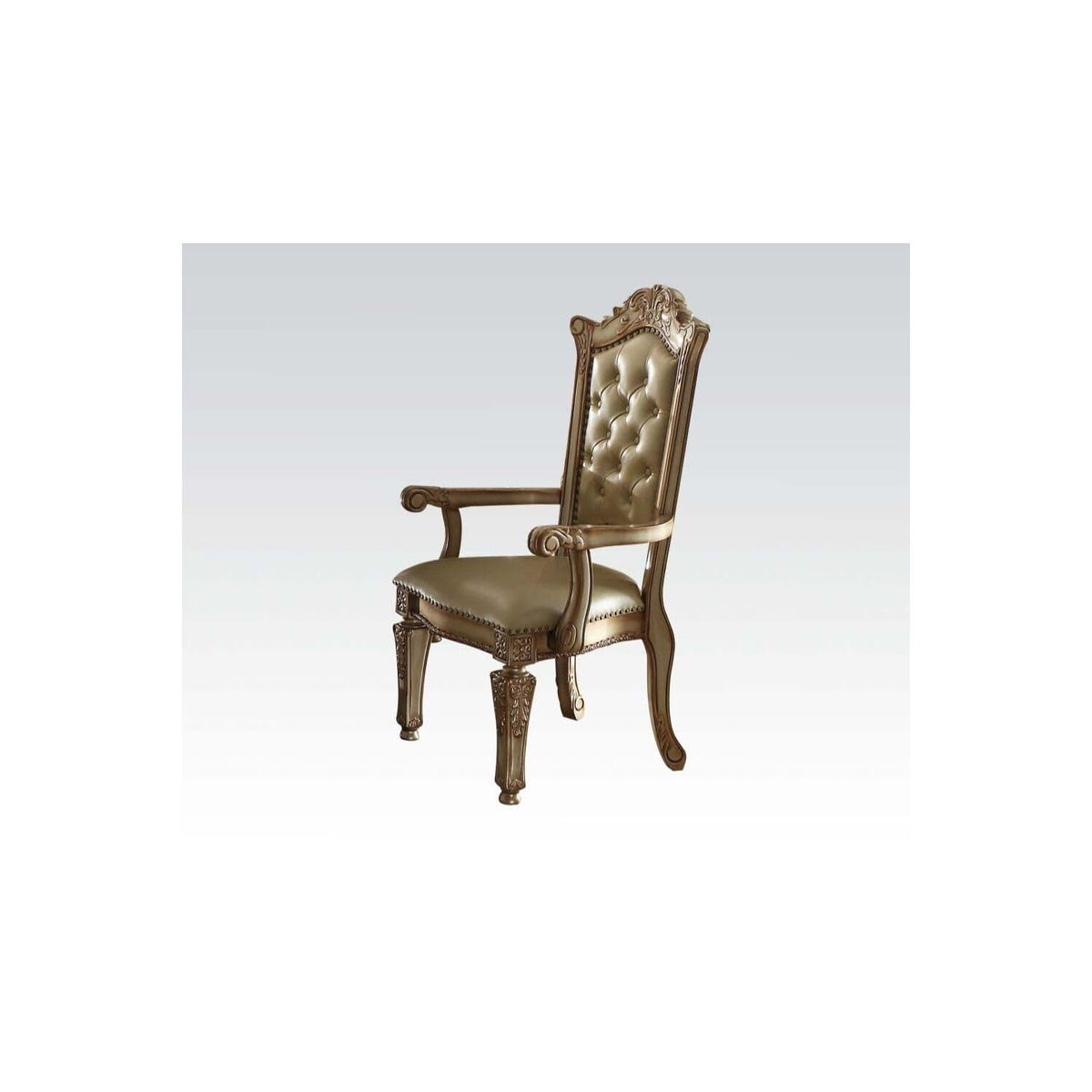 Acme Furniture Set Of 2 Pu Arm Chairs, Bone/Gold Patina