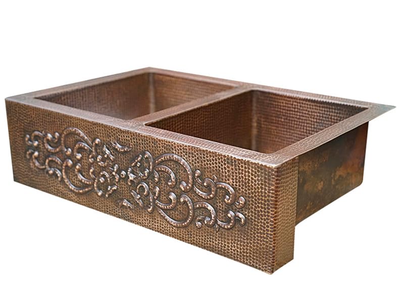 INNOVA COPPER FARMHOUSE KITCHEN SINK 50/50 D2 BAROQUE DESIGN 33X22X9 G17 DARK