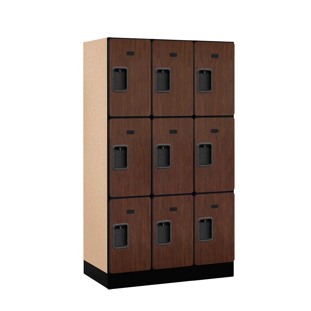 12 Wide Triple Tier Designer Wood Locker - 3 Wide - 5 Feet High - 18 Inches Deep - Mahogany
