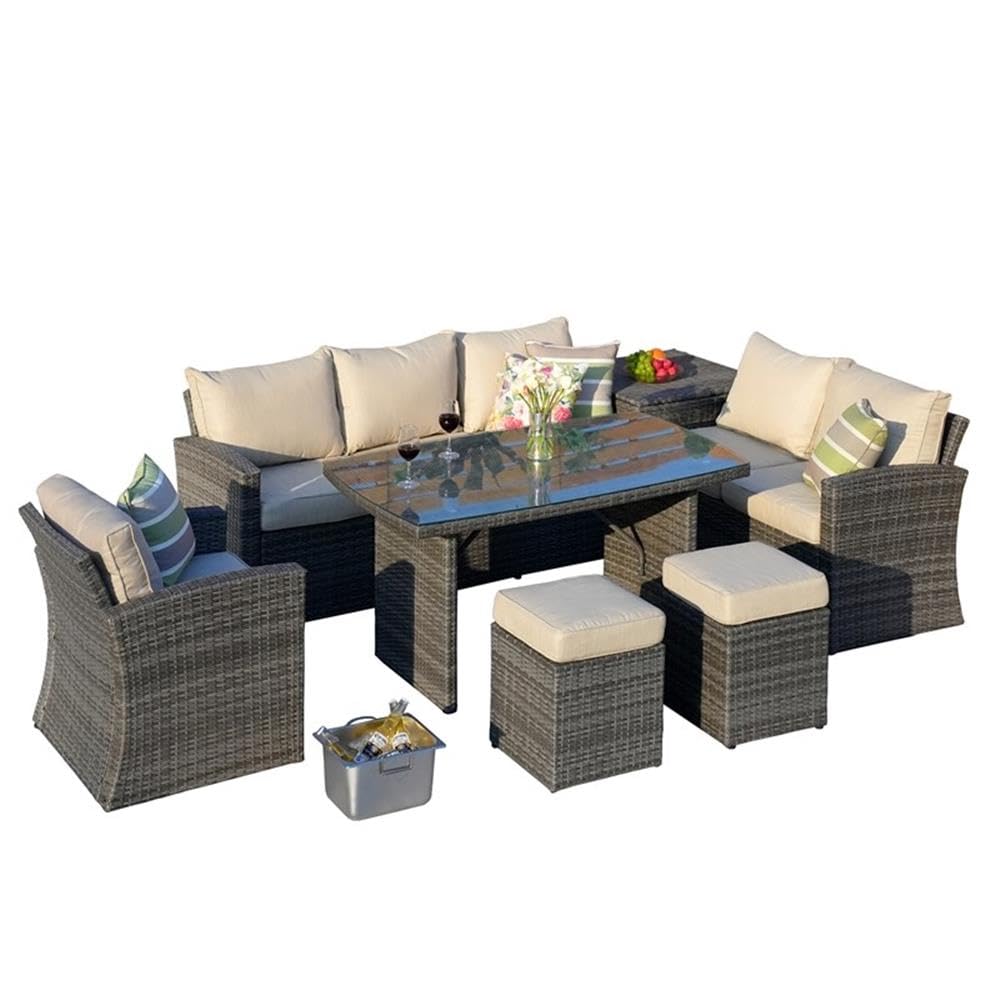 Direct Wicker Gray 7-Piece Patio Garden Rattan Wicker Conversational Set with Gray Cushions