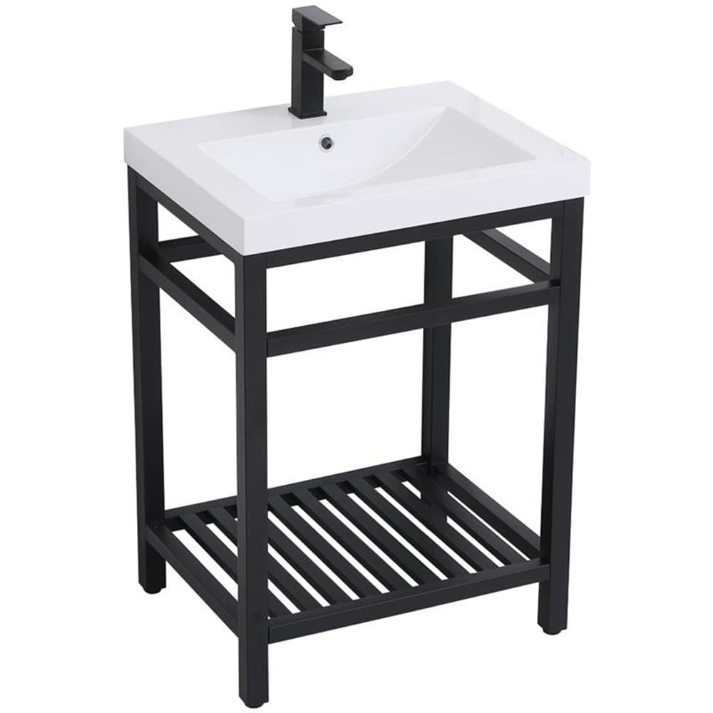 Elegant Decor Raya 24' Single Resin Top Metal Bathroom Vanity In Black