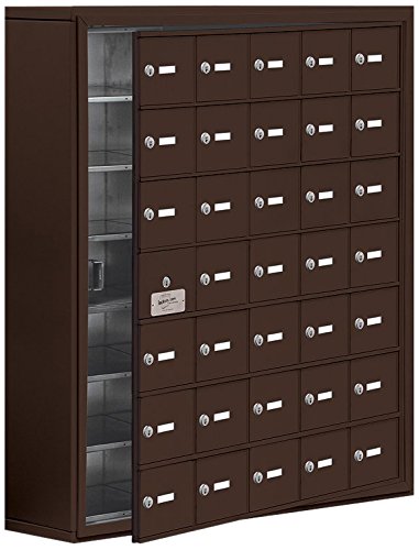 Surface Mounted Cell Phone Storage Locker with 35 A Doors (34 usable) in Bronze - Keyed Locks