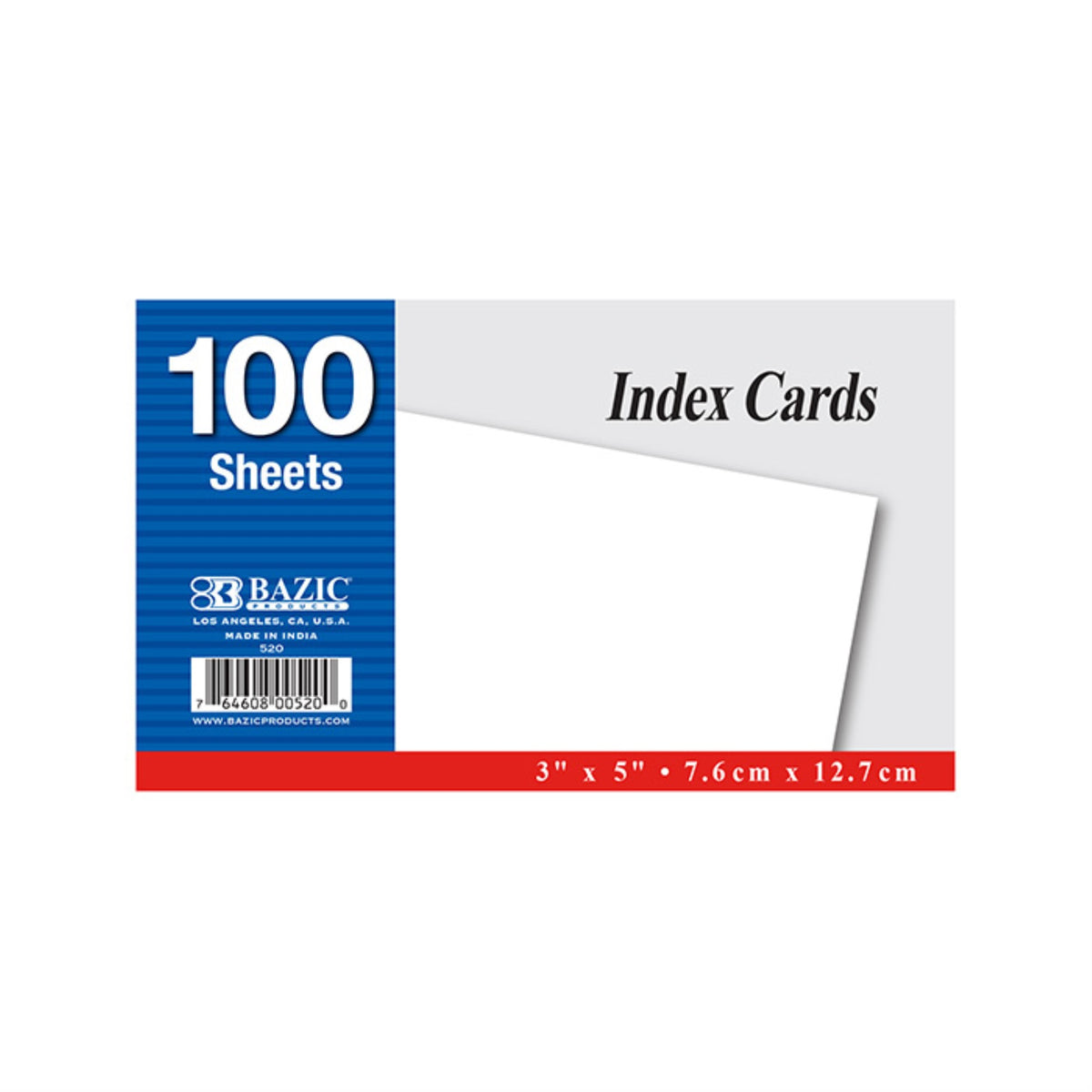 Bazic 100 Ct. 3' X 5' Unruled White Index Card
