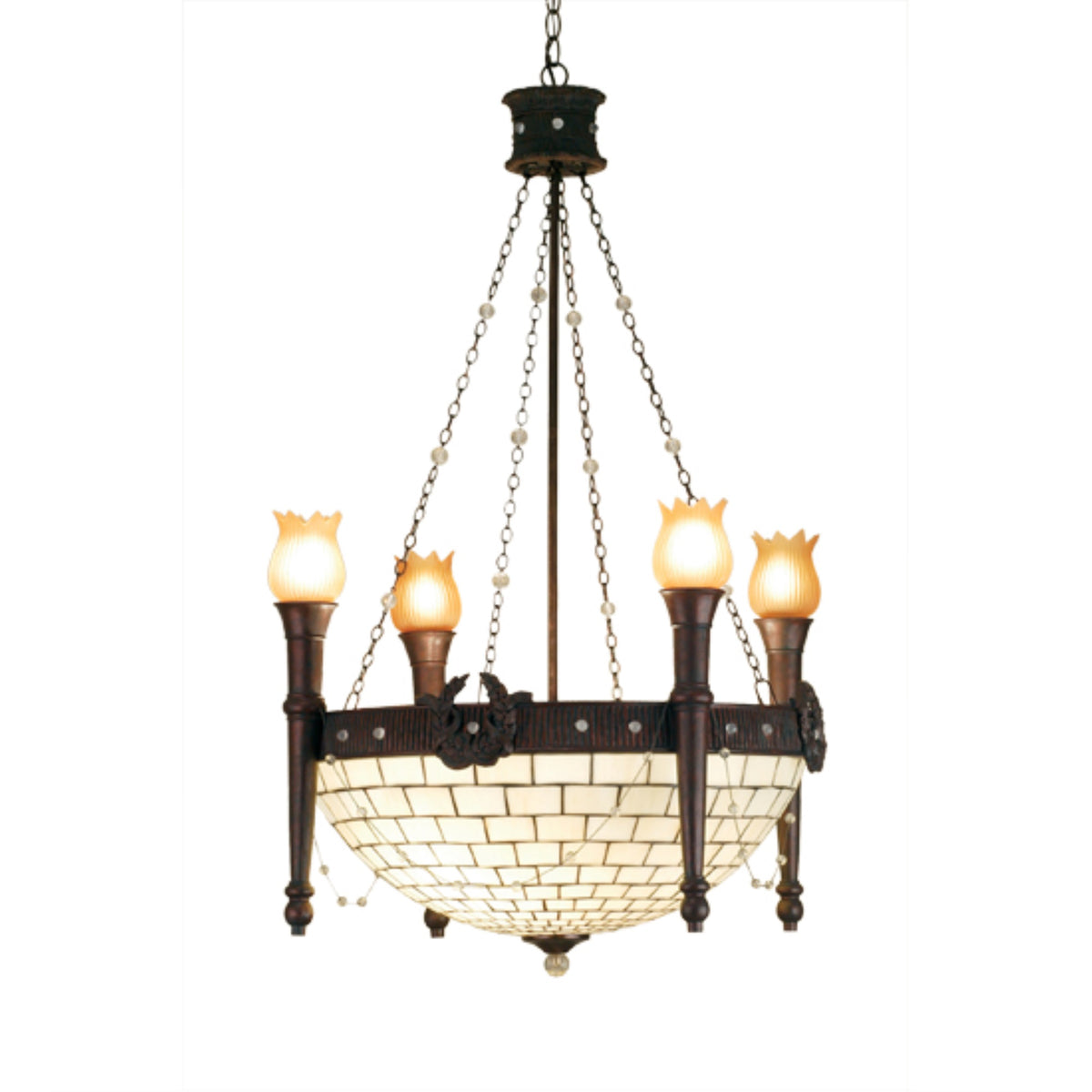 30' Wide Torch & Wreath 4 Light Chandelier