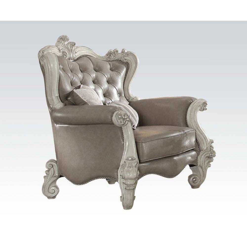 52127 Chair (W/2 Pillows) - Vintage Gray Pu & Bone White