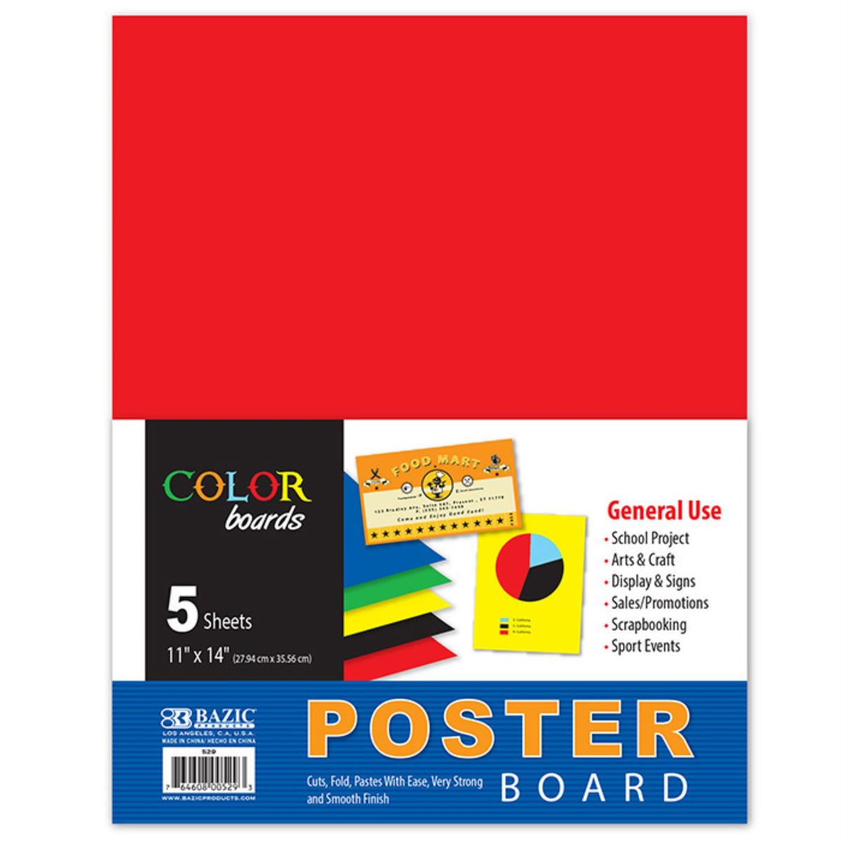 Bazic 11' X 14' Multi Color Poster Board (5/Pack)