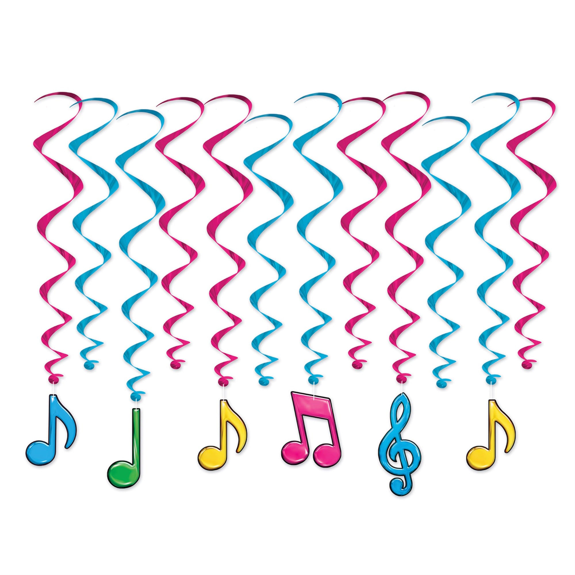 Neon Musical Notes Whirls, (Pack Of 6)