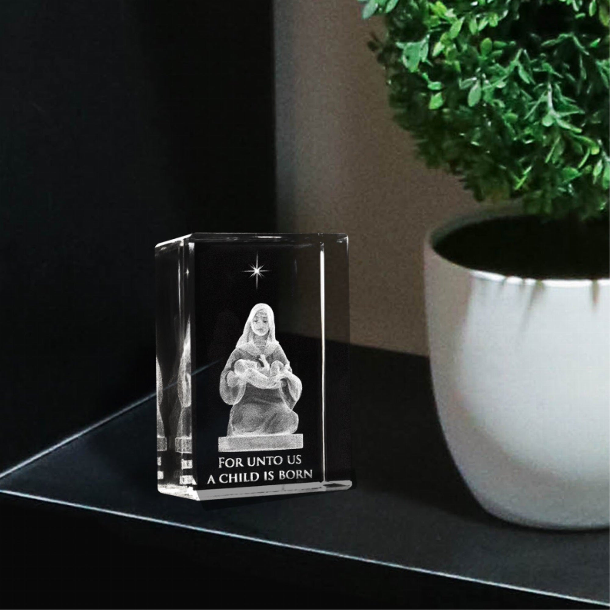 A Child Is Born Laser-Engraved Crystal Cube