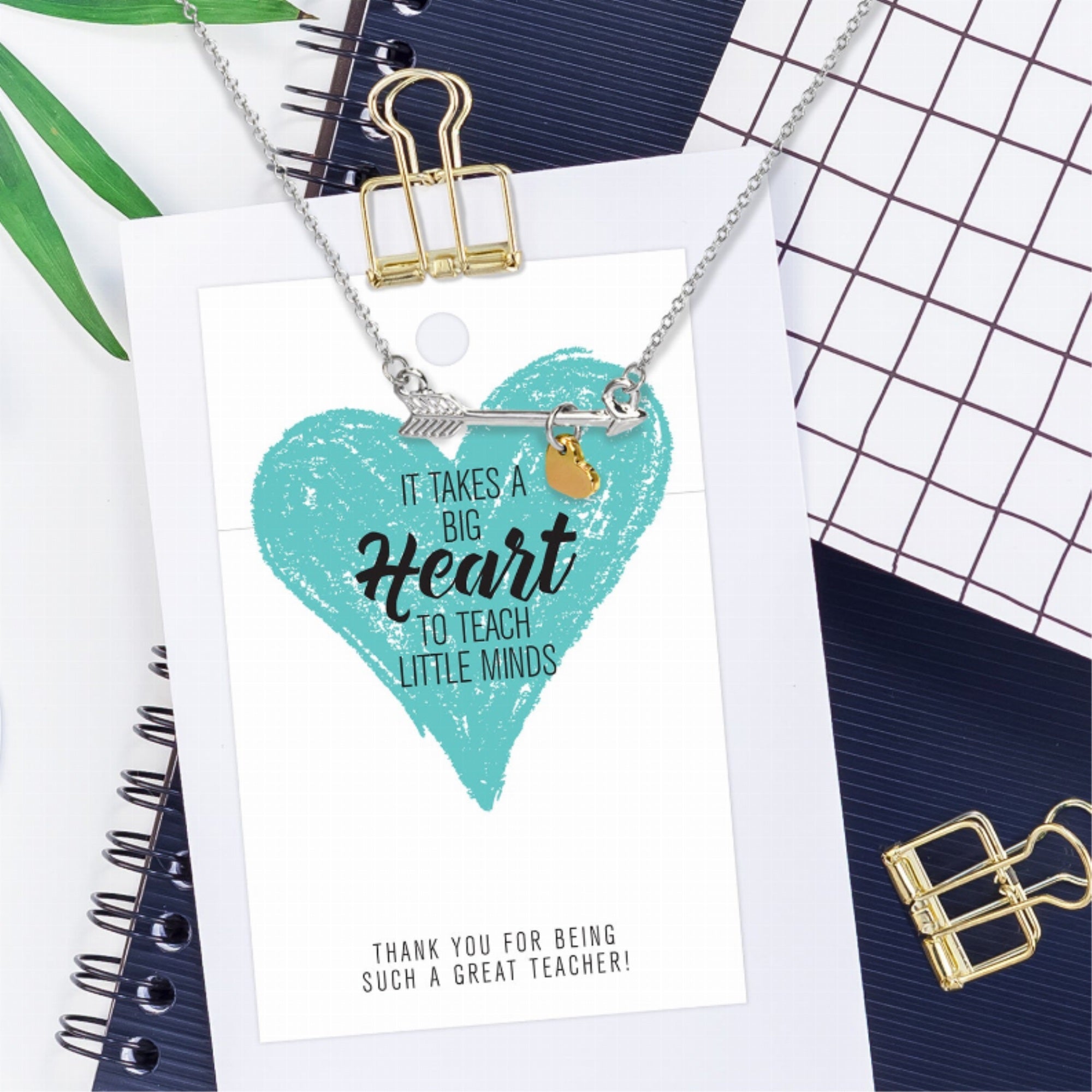 Big Heart - Teacher Gift - Arrow Heart Necklace