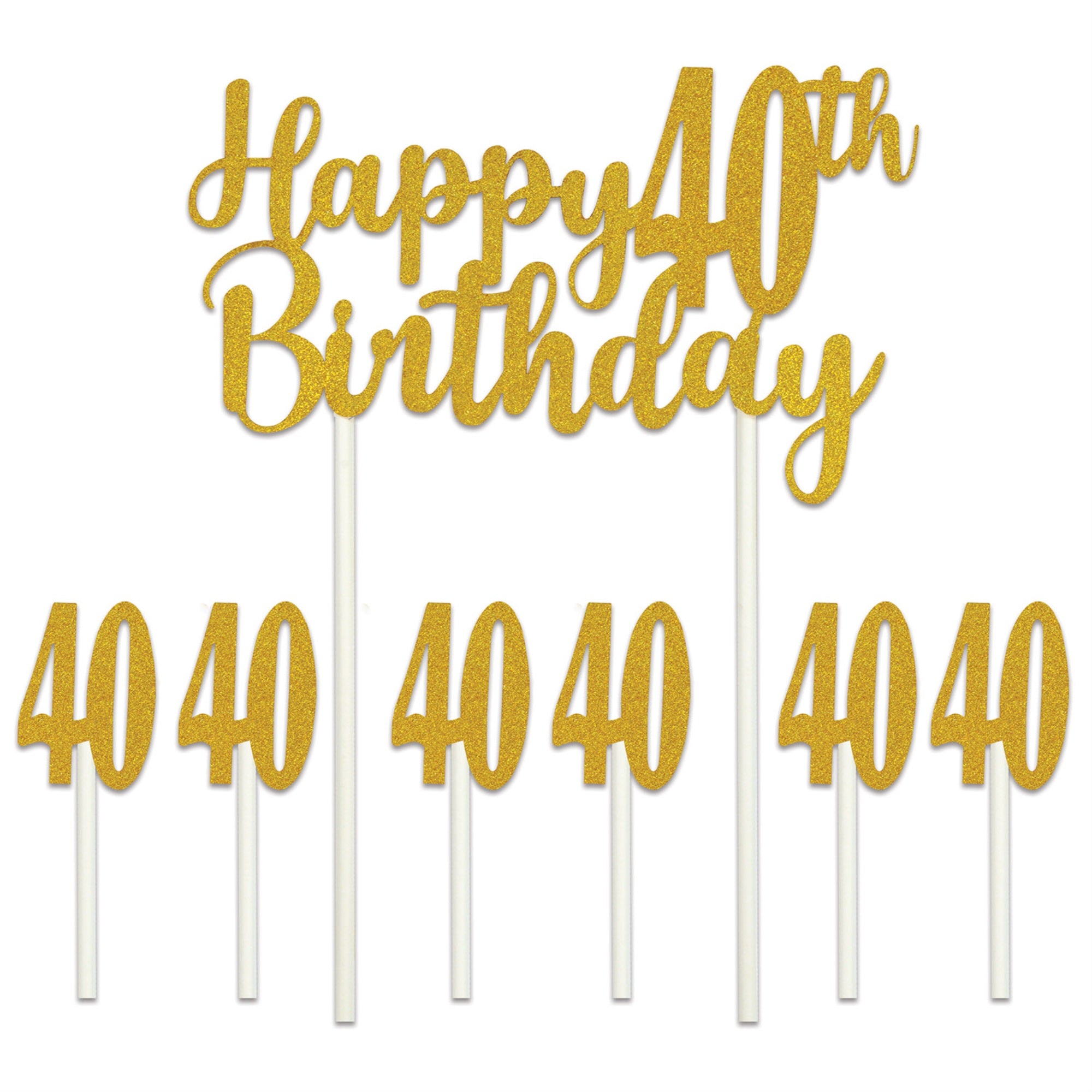 Happy  40Th  Birthday Cake Topper, (Pack Of 12)