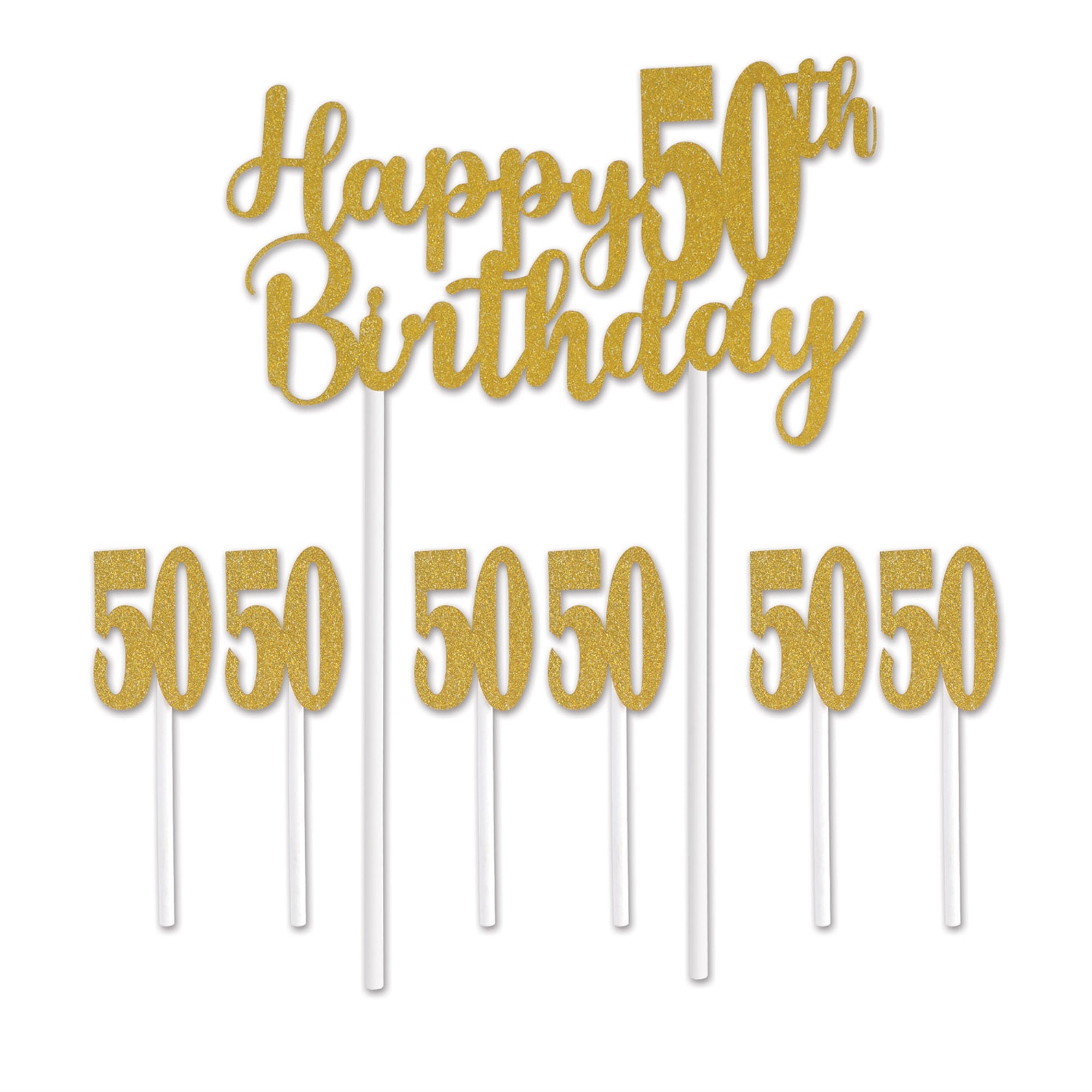 Happy  50Th  Birthday Cake Topper, (Pack Of 12)