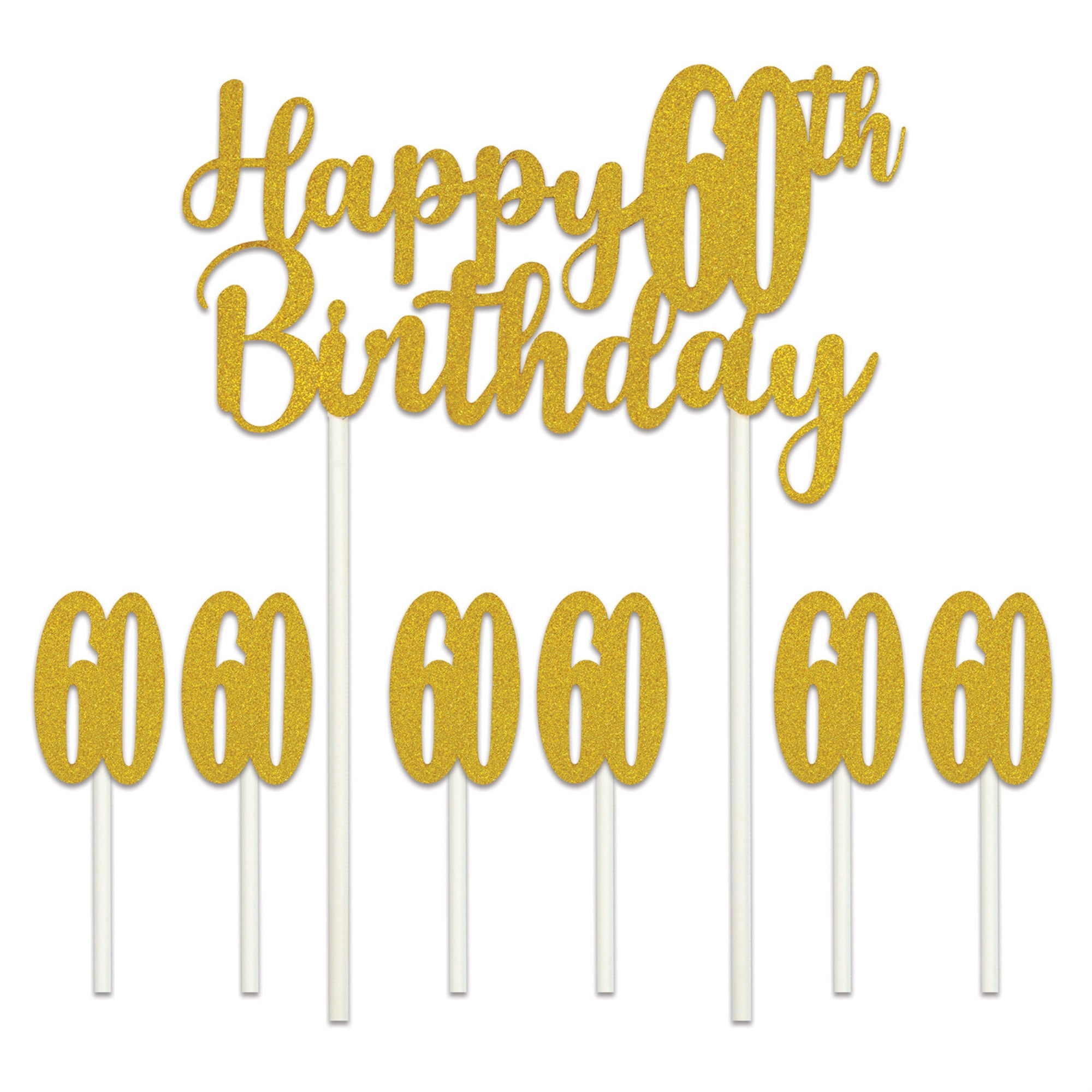 Happy  60Th  Birthday Cake Topper, (Pack Of 12)