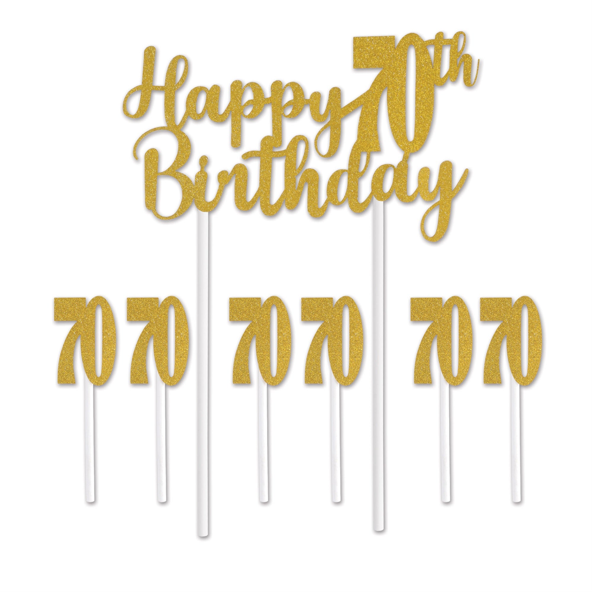 Happy  70Th  Birthday Cake Topper, (Pack Of 12)