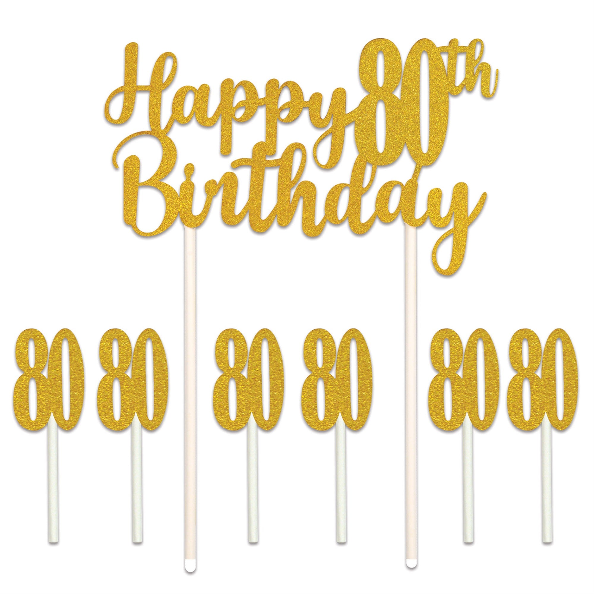 Happy  80Th  Birthday Cake Topper, (Pack Of 12)