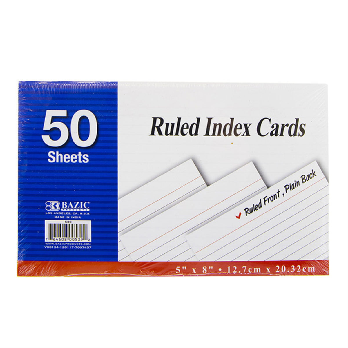 Bazic 50 Ct. 5' X 8' Ruled White Index Card
