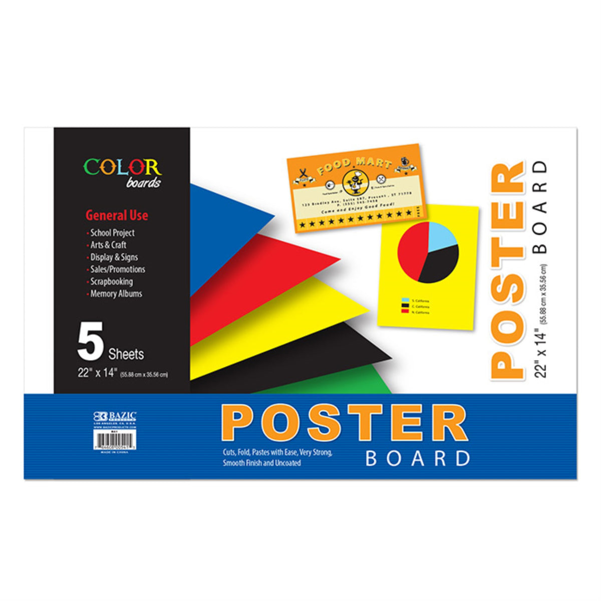 Bazic 22' X 14' Asst. Color Poster Board (5/Pack)
