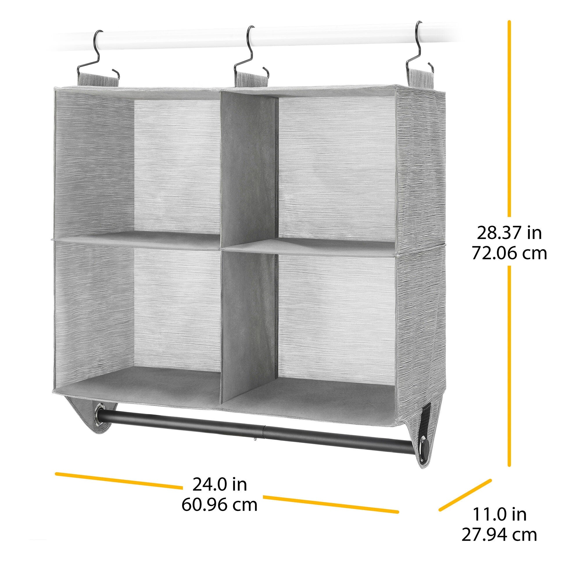 Whitmor 4-Section Fabric Closet Organizer with Built-in Chrome Garment Rod
