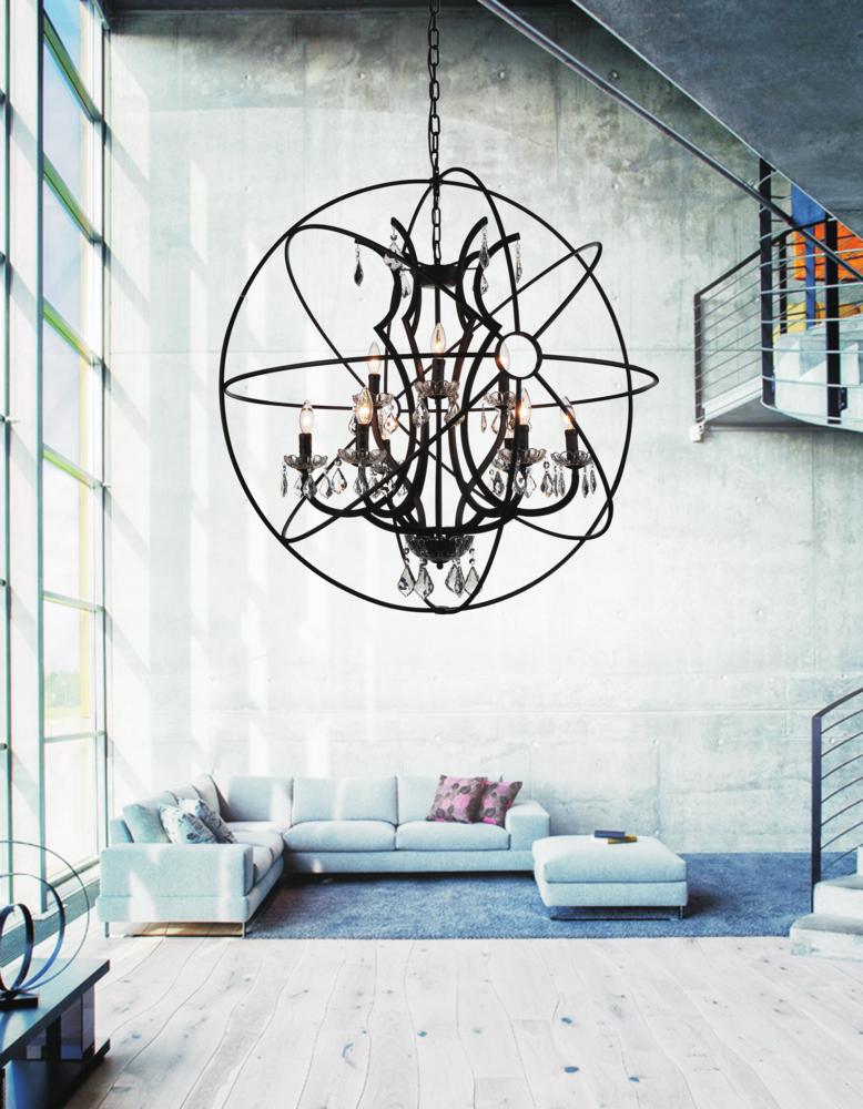 9 Light Up Chandelier With Brown Finish