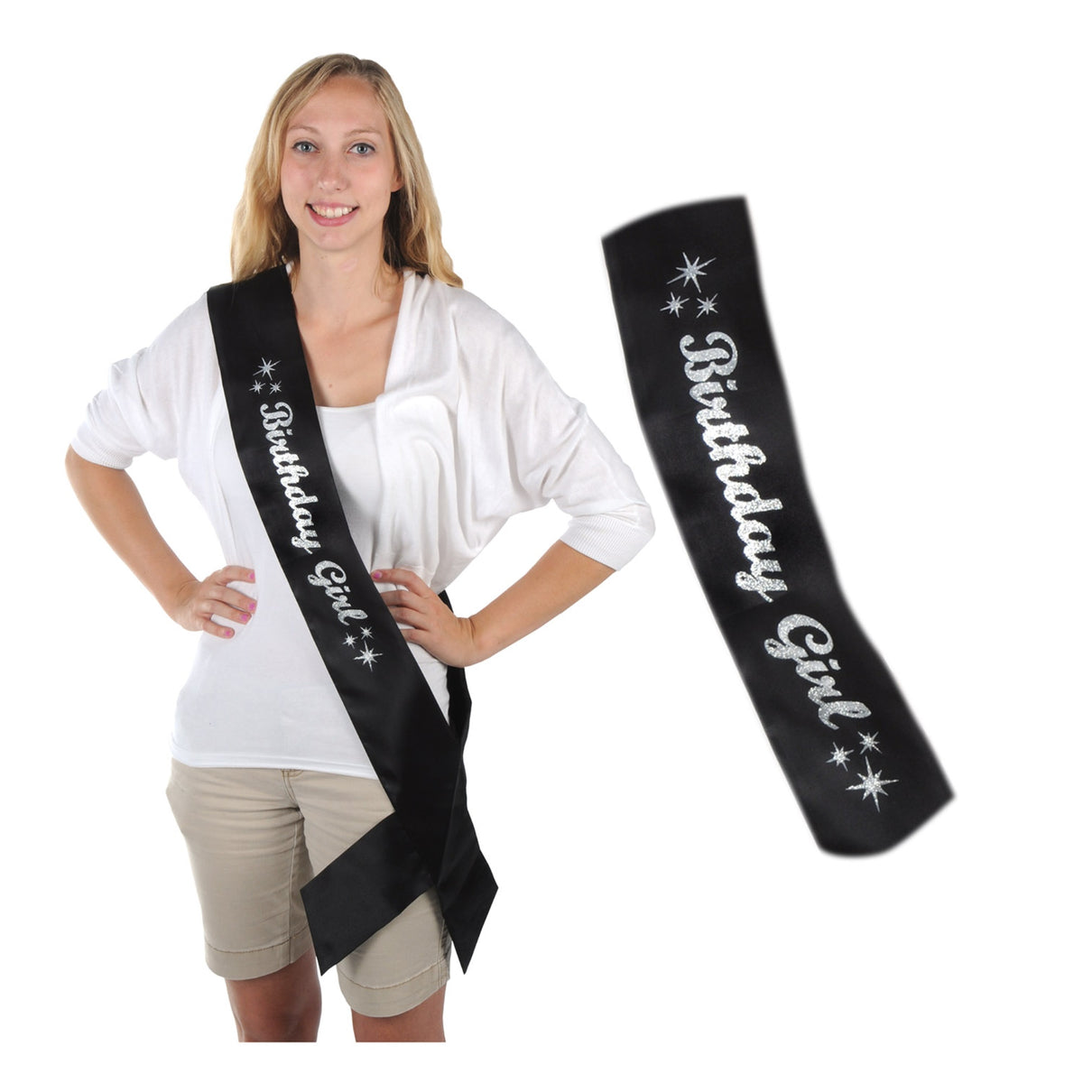 Glittered Birthday Girl Satin Sash, (Pack Of 6)