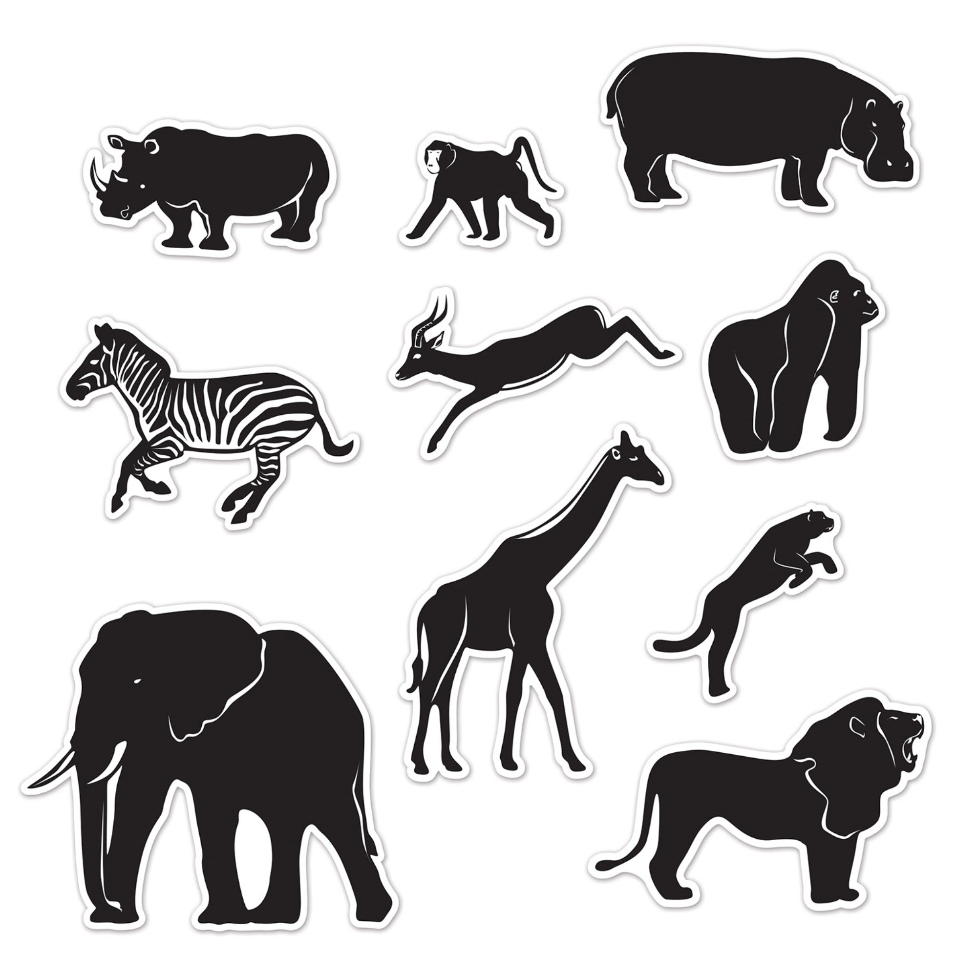 Jungle Animal Silhouettes, (Pack Of 12)