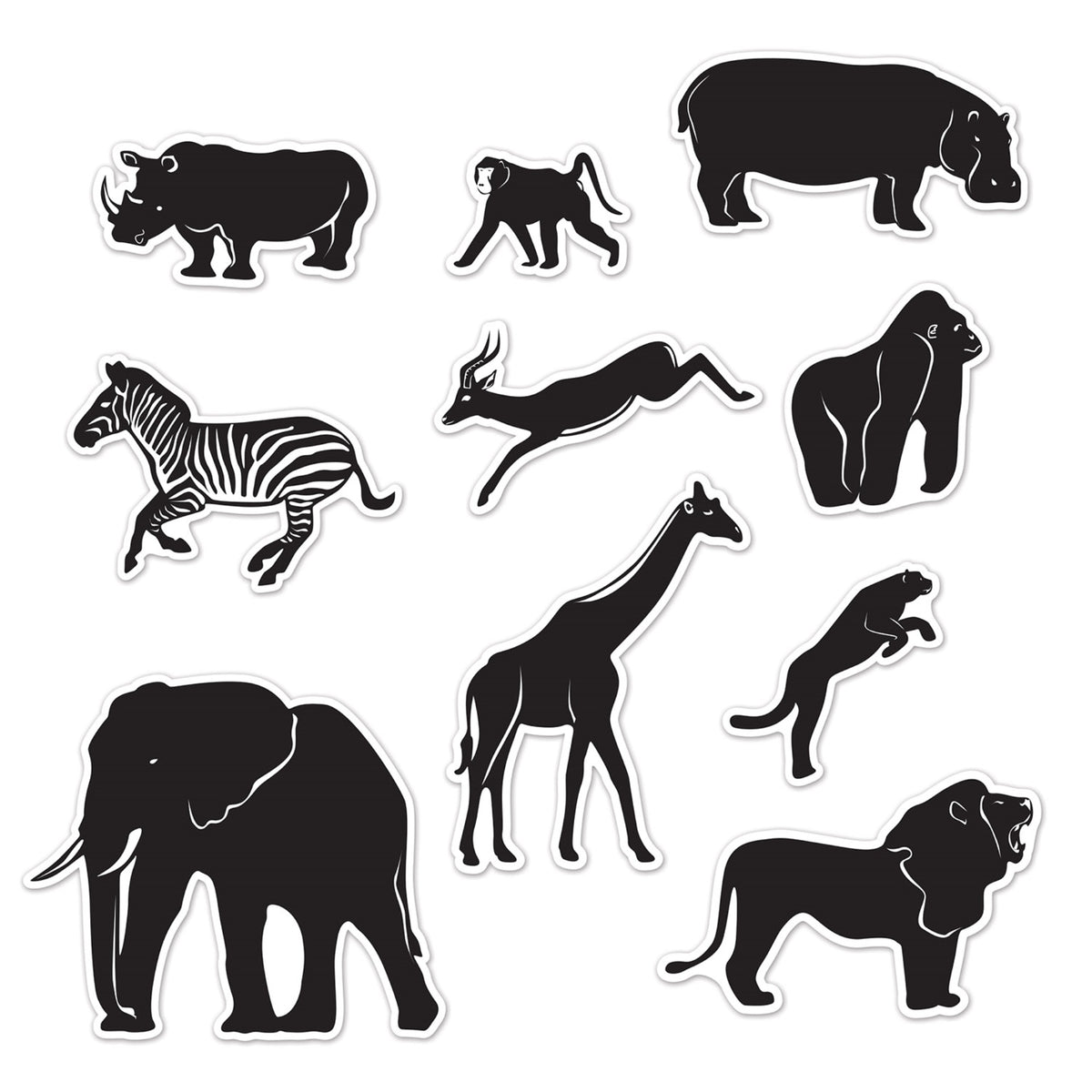 Jungle Animal Silhouettes, (Pack Of 12)