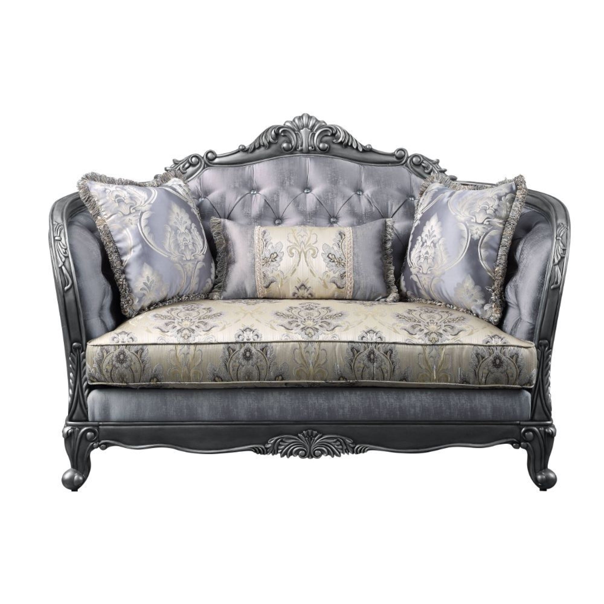 Loveseat w/3 Pillows, Fabric & Platinum