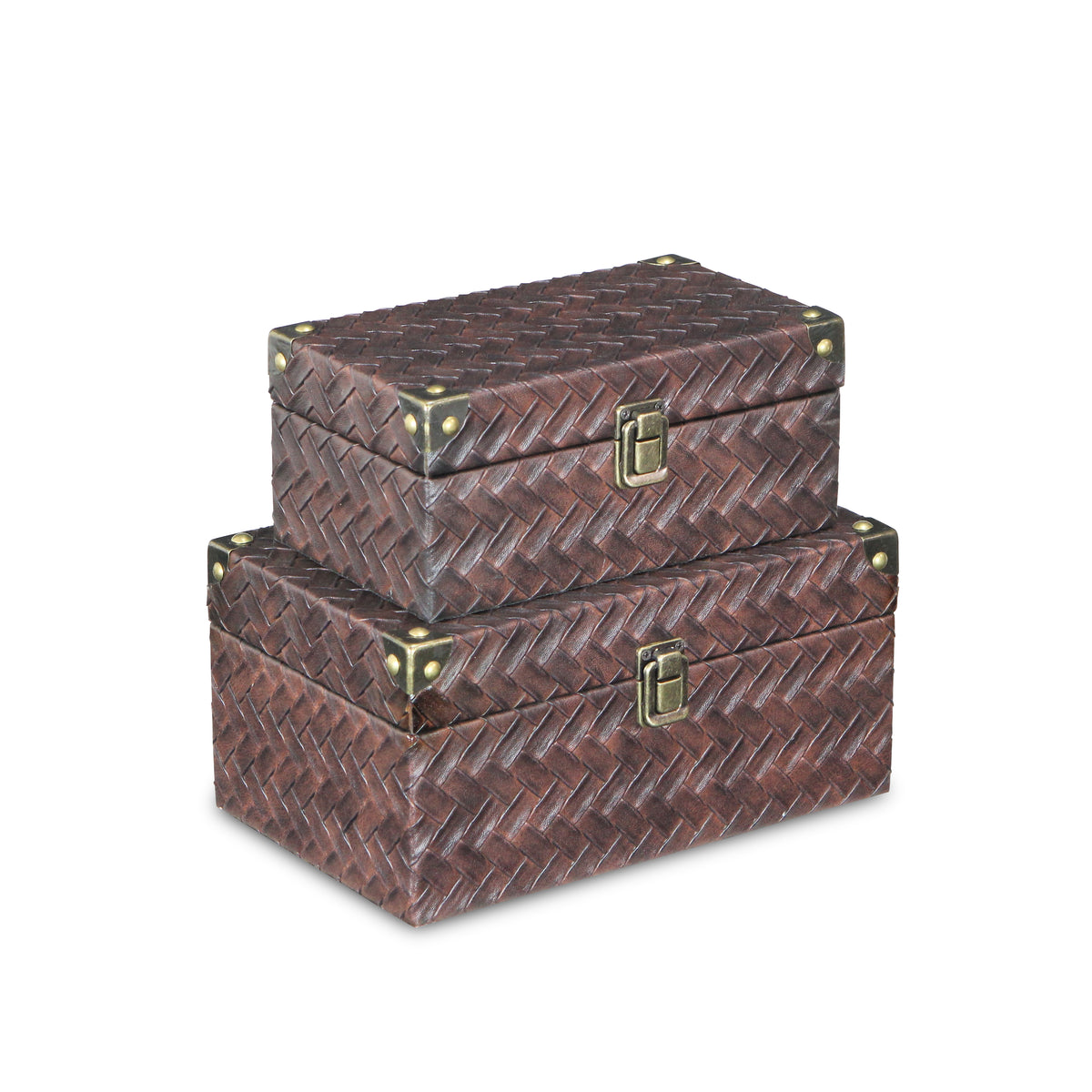 Estina Set Of 2 Woven Vinyl Pattern Wood Boxes - Brown