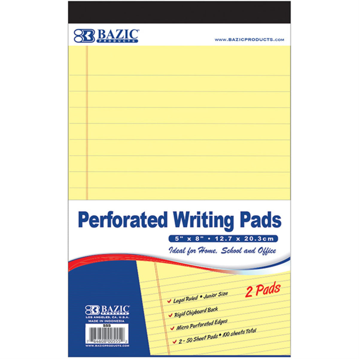 Bazic 50 Ct. 5' X 8' Canary Jr. Perforated Writing Pads (2/Pack)