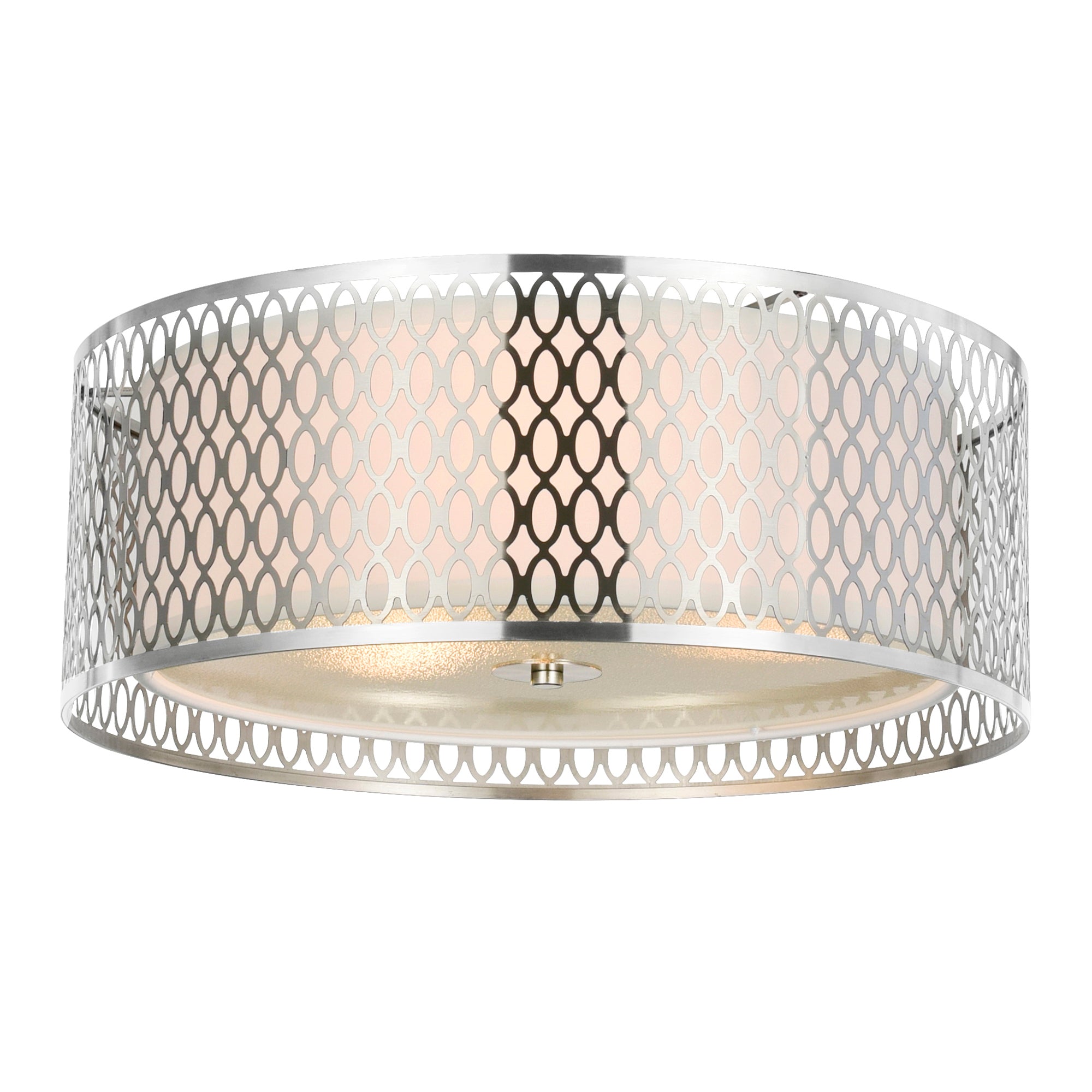 3 Light Drum Shade Flush Mount with Satin Nickel finish