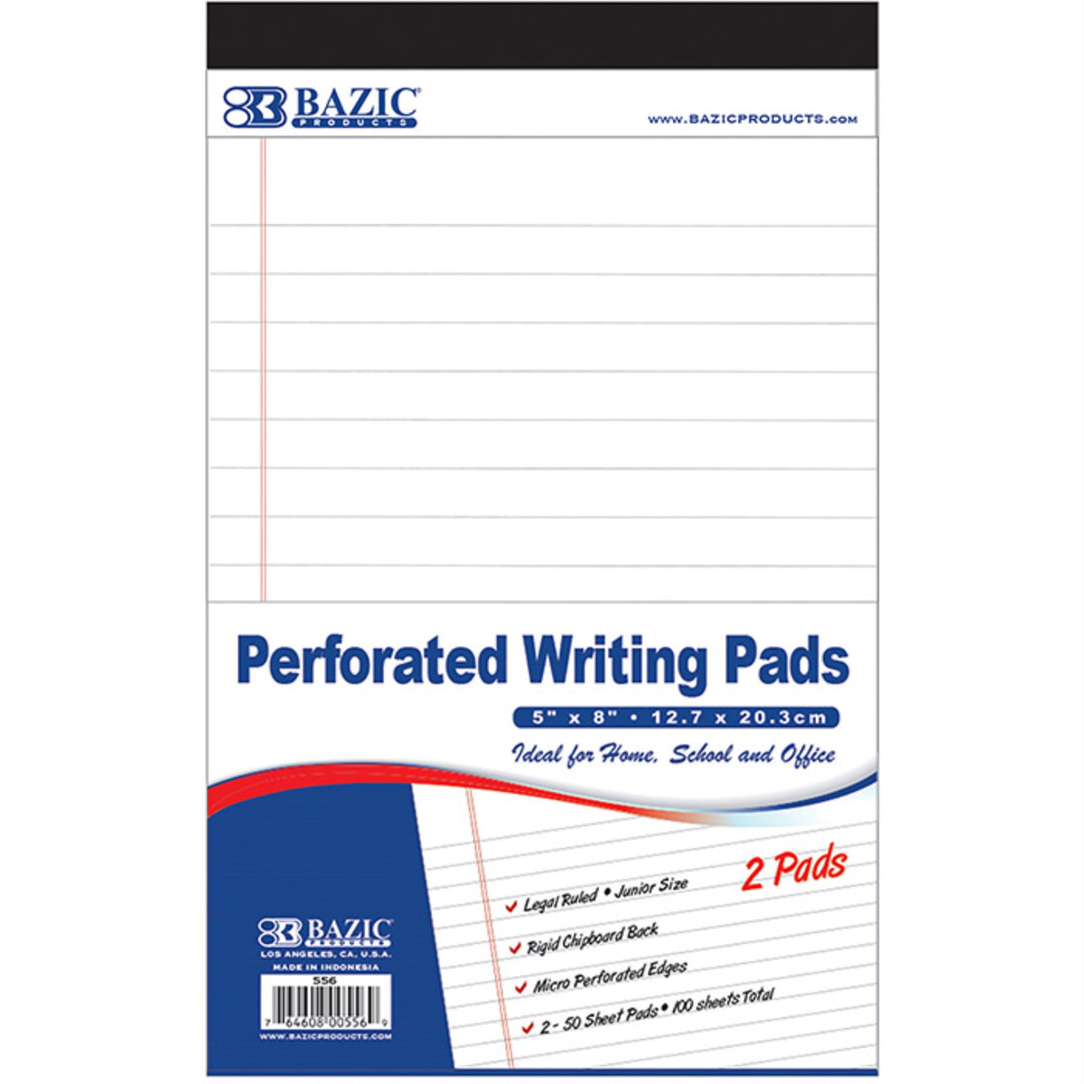 Bazic 50 Ct. 5' X 8' White Jr. Perforated Writing Pads (2/Pack)