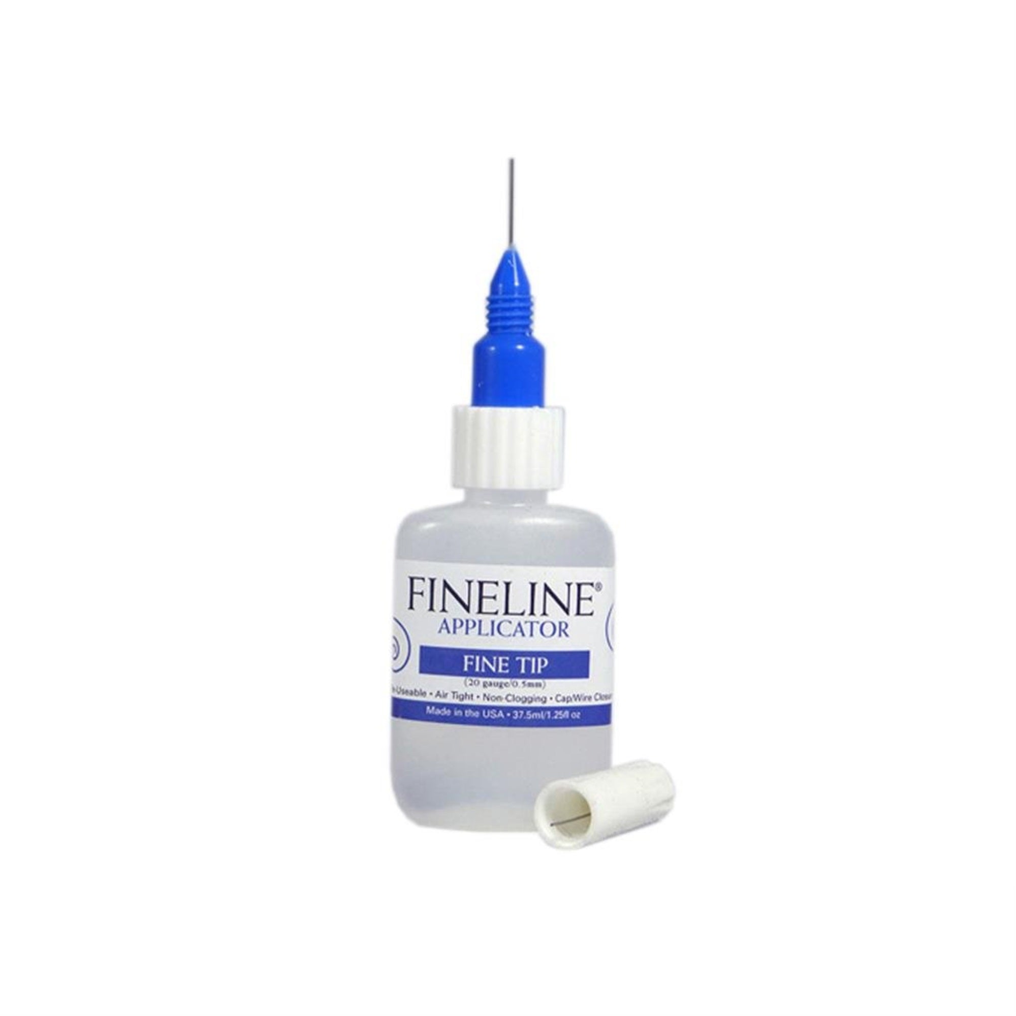 Fineline Applicator Single Pack. 20g Tip with 1.25 oz Bottle. Packaged in Hanging Zip Lock Poly Bag with Color Insert.