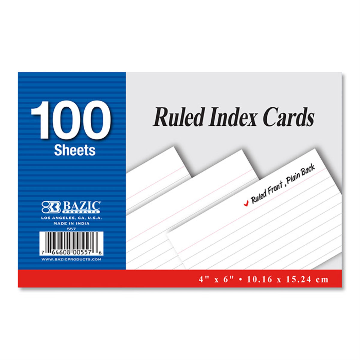 Bazic 100 Ct. 4' X 6' Ruled White Index Card