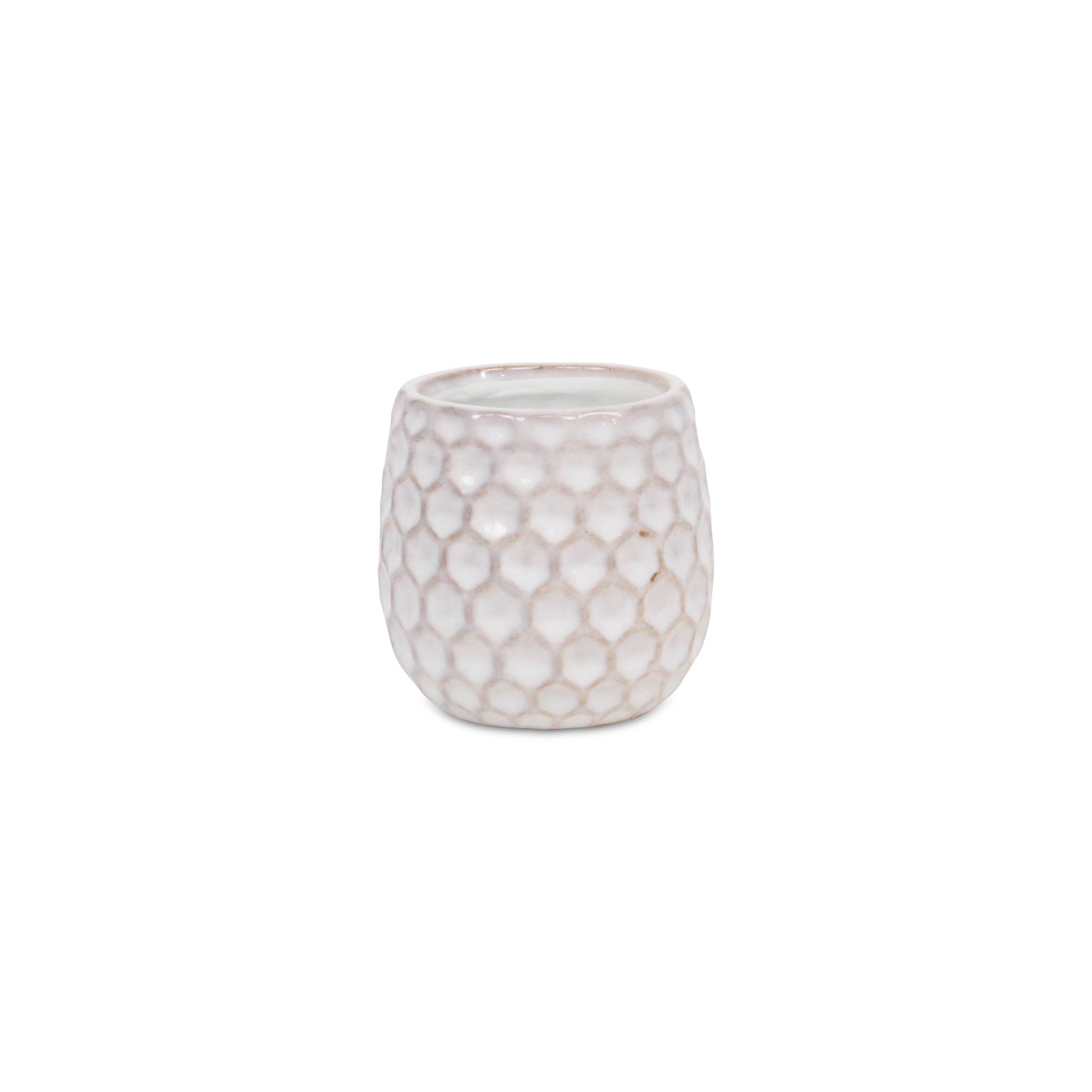Farrier Hexagon Pattern White Ceramic Pot - Small