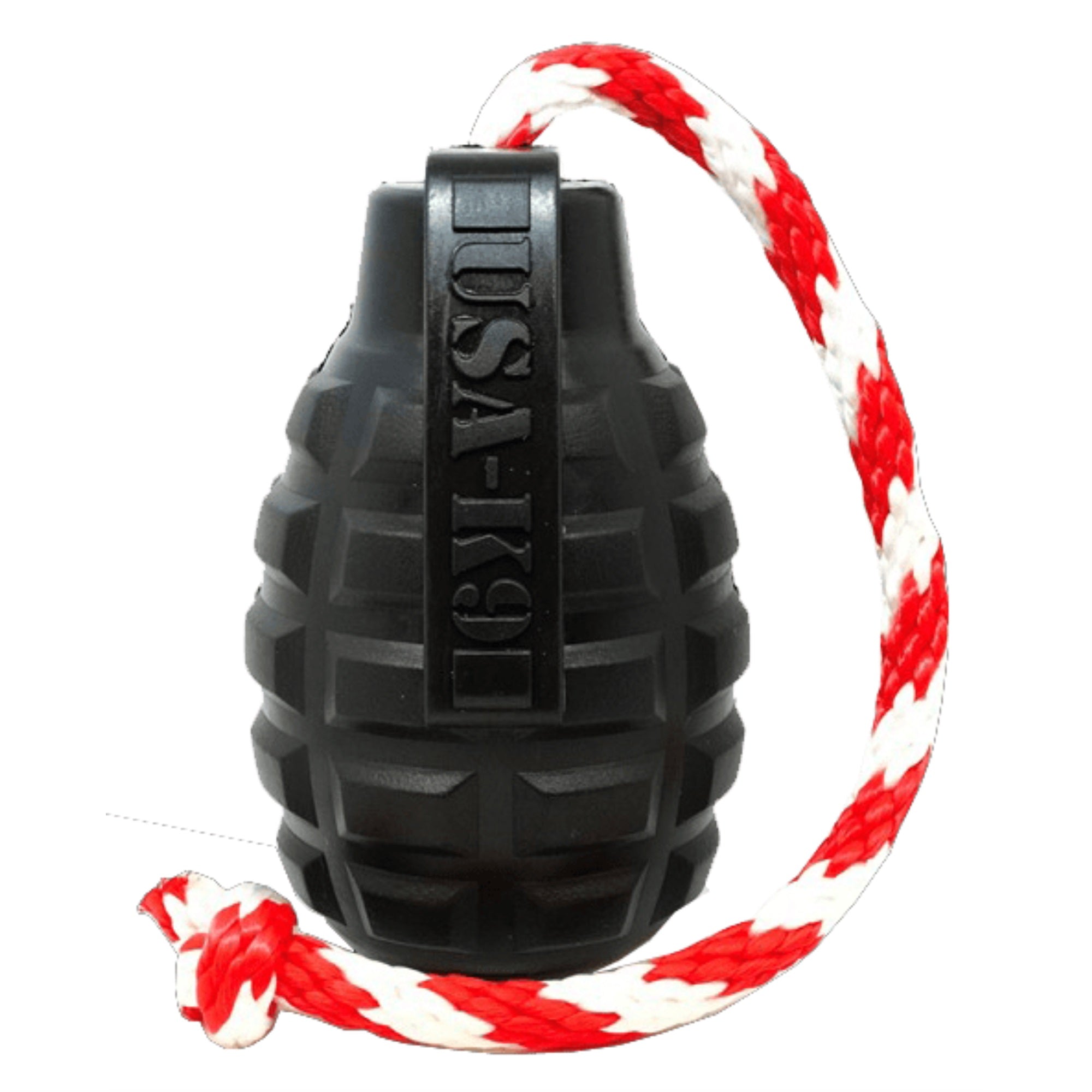 USA-K9 Grenade Durable Rubber Chew Toy, Treat Dispenser, Reward Toy, Tug Toy, and Retrieving Toy