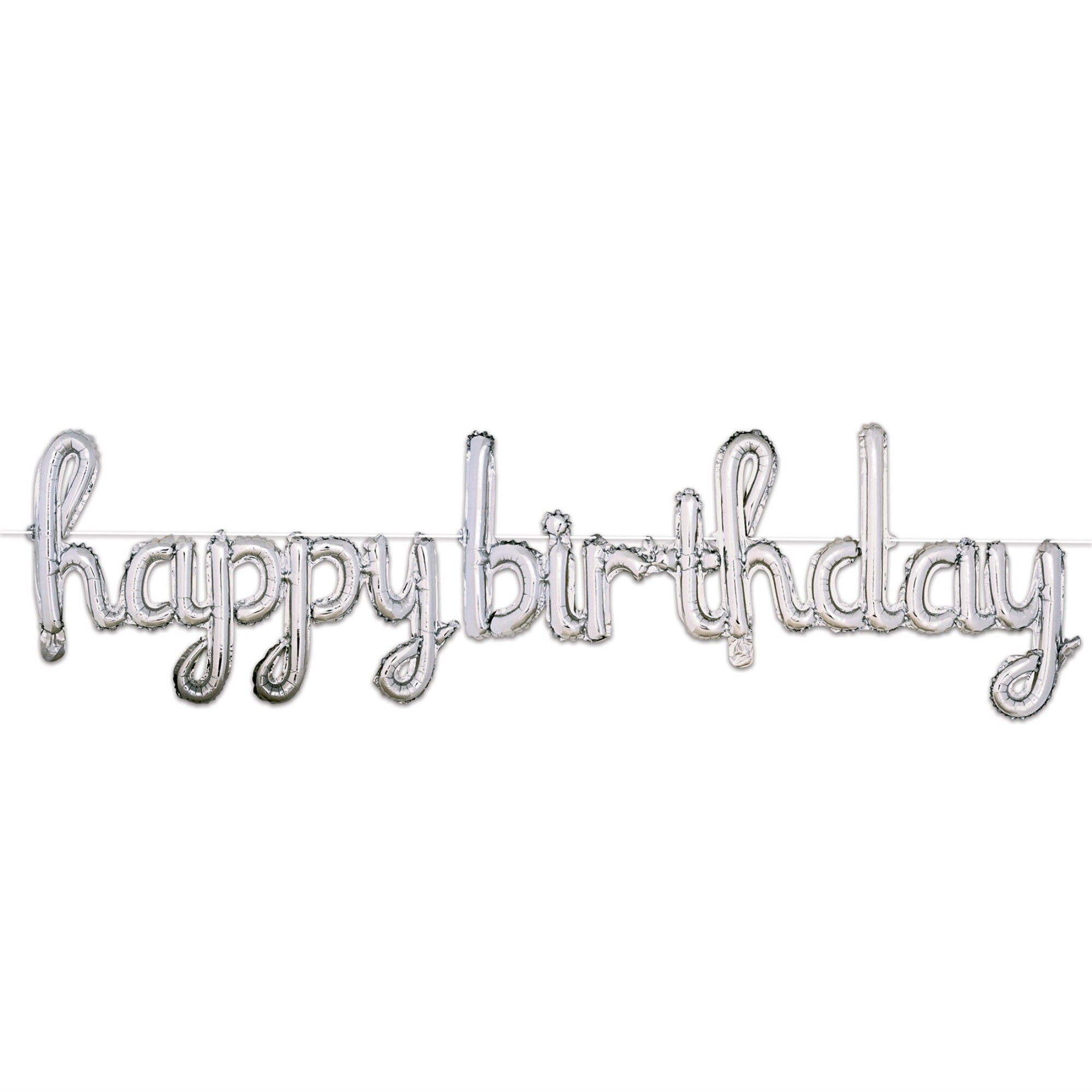 Script Happy Birthday Balloon Streamer Silver; Assembly Required Pack Of 6