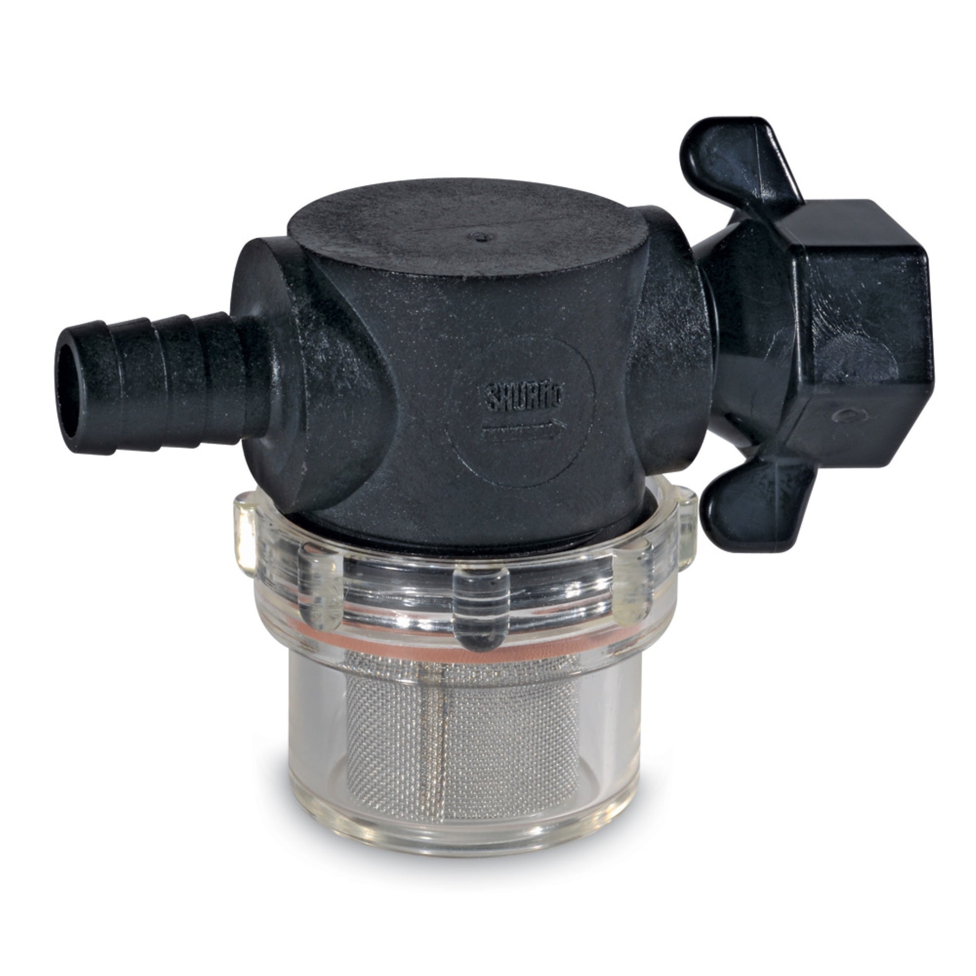 Shurflo Swivel Nut Strainer 1/2' Barb Inlet Clear Bowl
