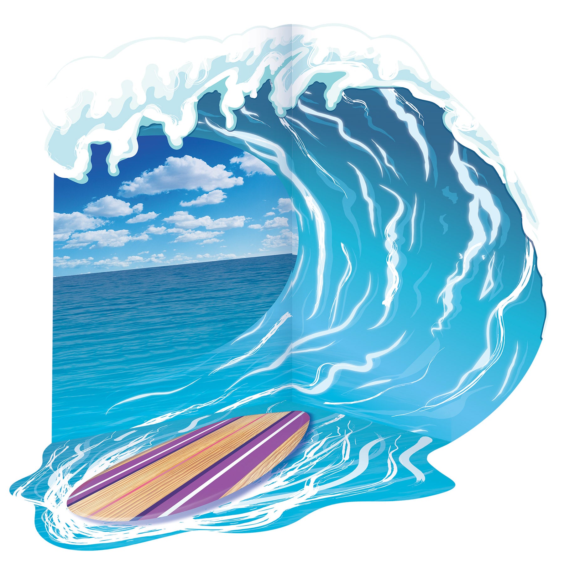 Luau Surfing Photo Prop Stand-Up 14 6  x 3 5  floor decal included; 2 pieces create 1 stand-up; easel attached; assembly required Pack of 1