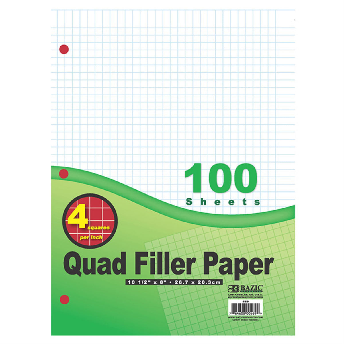 Bazic 100 Ct. 4-1' Quad-Ruled Filler Paper